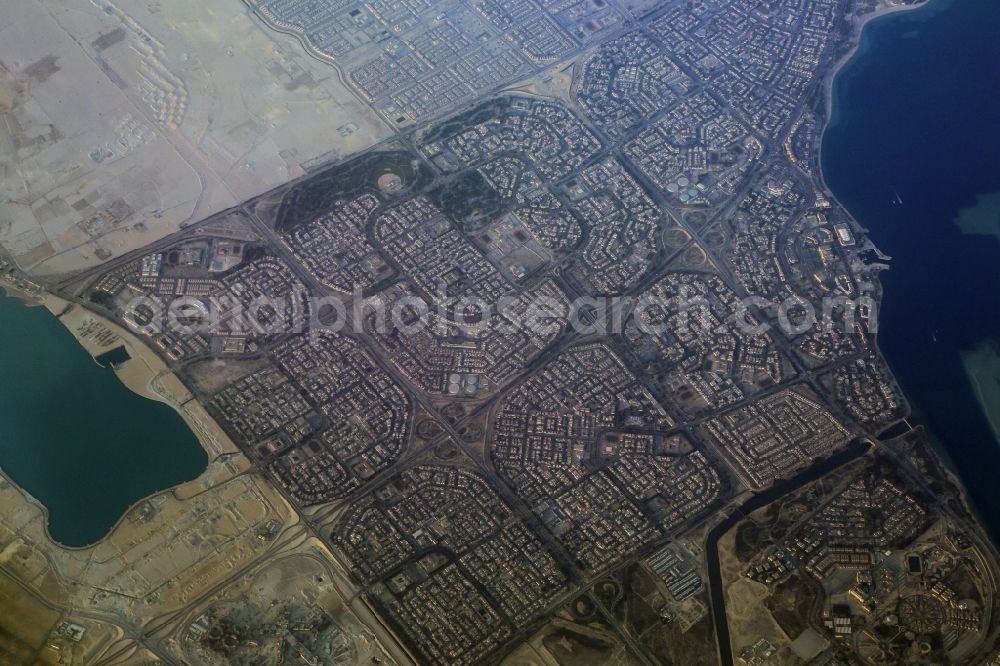 Al Jubail from above - District Deffi und Fanateer in the city in Al Jubail at the Arab Gulf in Saudi Arabia