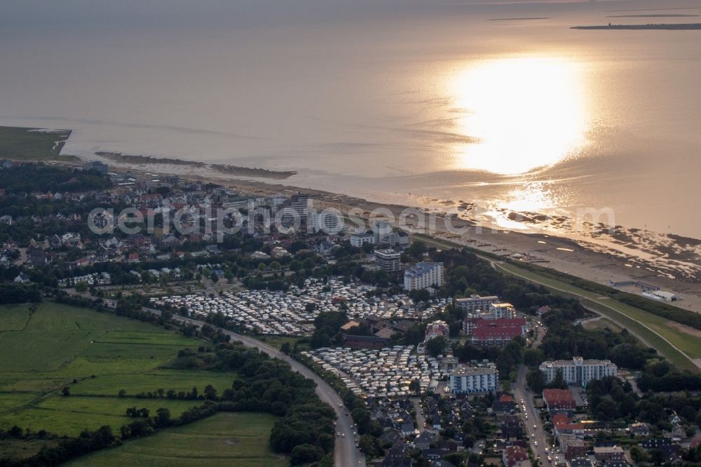 Cuxhaven from above - Sunset in the district Duhnen at the north sea in the city in Cuxhaven in the state Lower Saxony