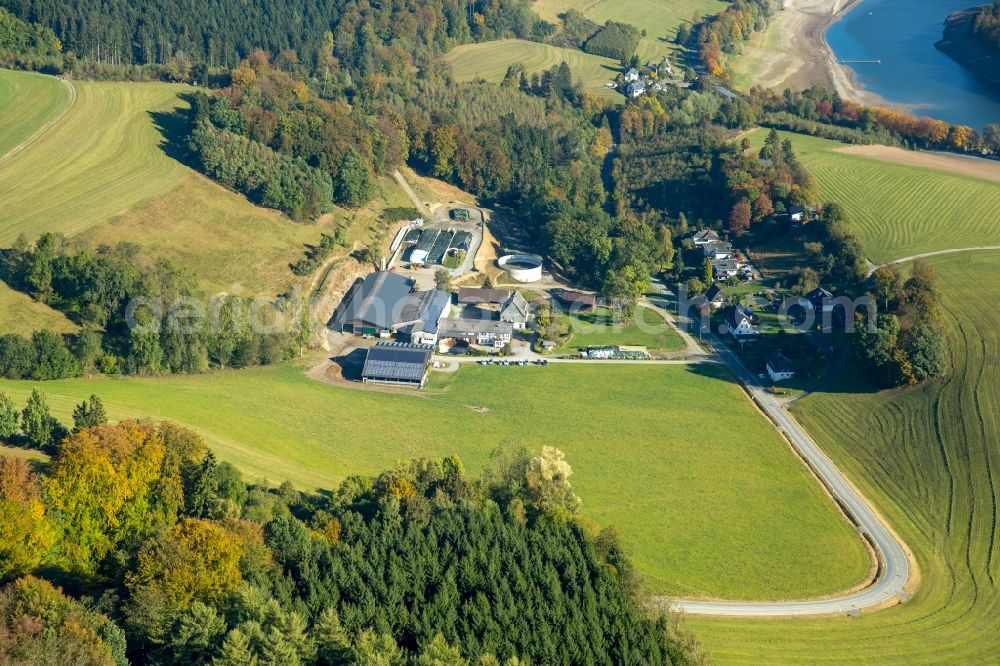 Aerial image Meschede - District Enkhausen with the holiday farm at the Hennesee in Meschede in the state North Rhine-Westphalia