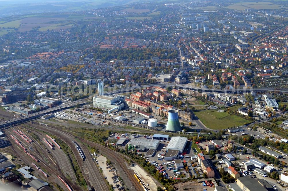 Aerial photograph Dresden - The aerial photo shows the district Friedrichstadt in Dresden in the federal state of Saxony, Germany with a view of the Waltherstrassenbruecke