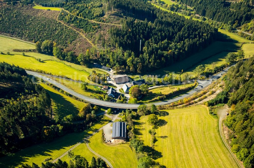 Aerial image Meschede - District Frielinghausen at the country road L740 in Meschede in the state North Rhine-Westphalia