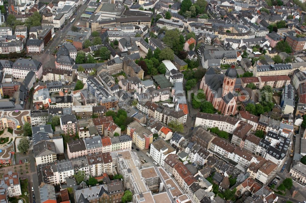 Mainz from above - District on the Gaustrasse near the church building of St. Stephen's church in Mainz in Rhineland-Palatinate