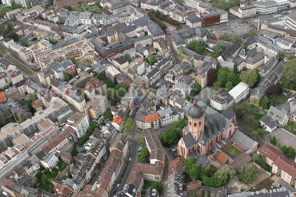 Mainz from the bird's eye view: District on the Gaustrasse near the church building of St. Stephen's church in Mainz in Rhineland-Palatinate