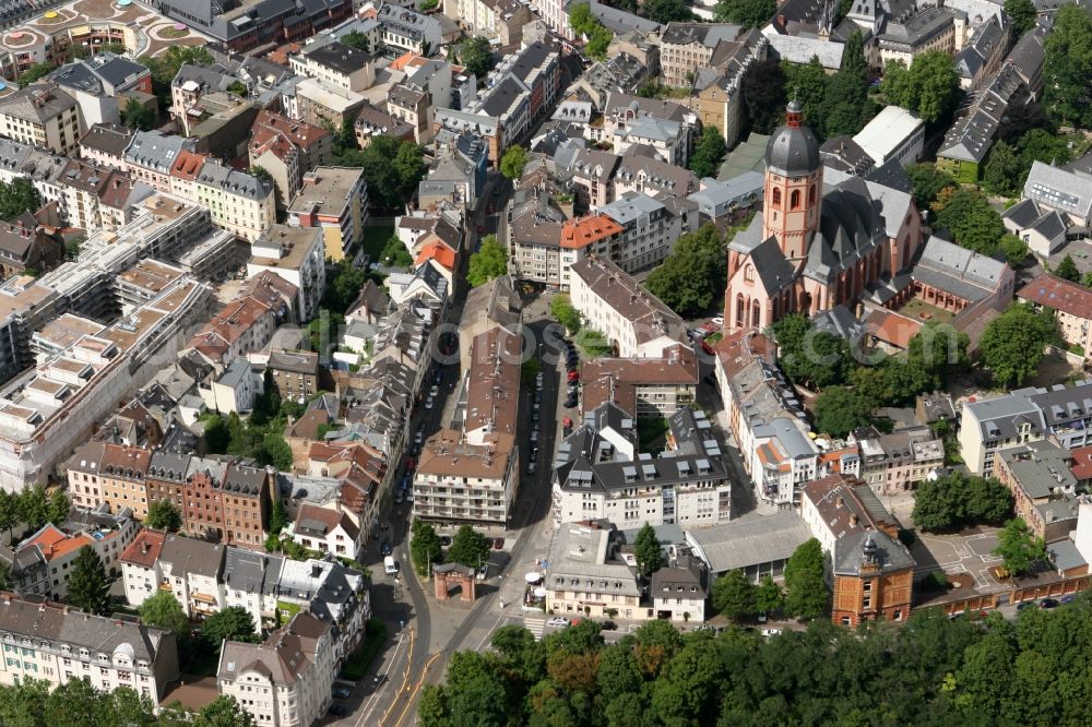 Aerial photograph Mainz - District on the Gaustrasse near the church building of St. Stephen's church in Mainz in Rhineland-Palatinate