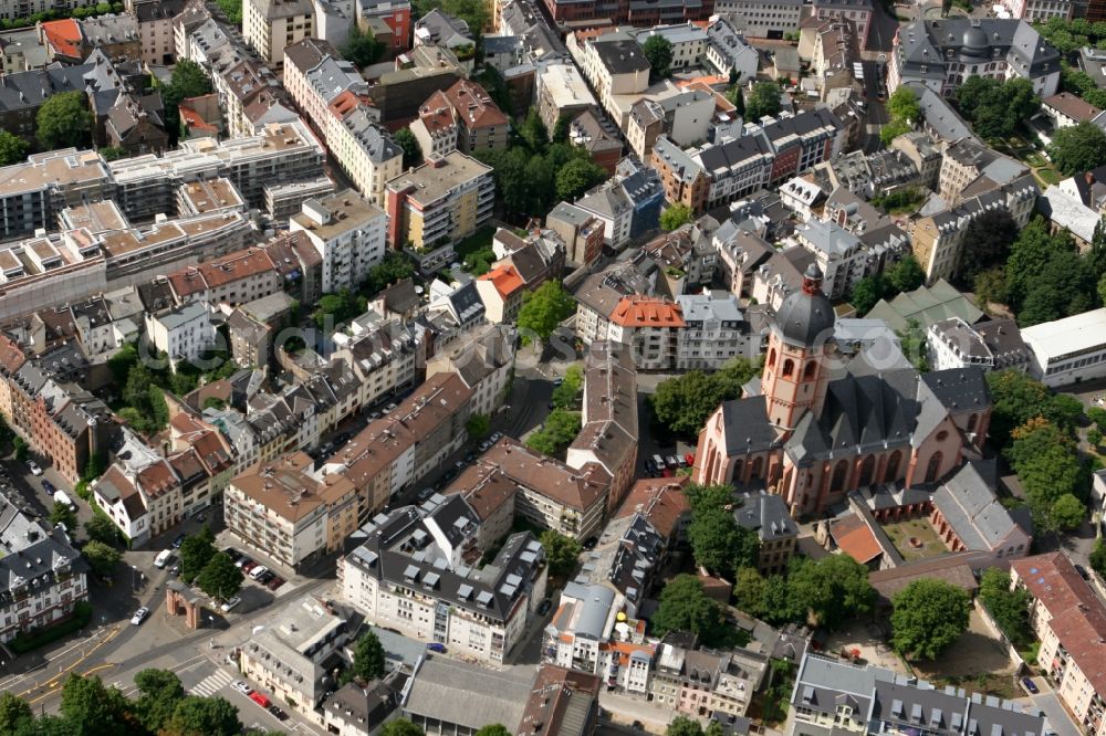 Mainz from above - District on the Gaustrasse near the church building of St. Stephen's church in Mainz in Rhineland-Palatinate