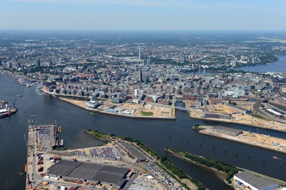 Aerial photograph Hamburg - District HafenCity on the banks of the North Elbe in the city in Hamburg in Germany