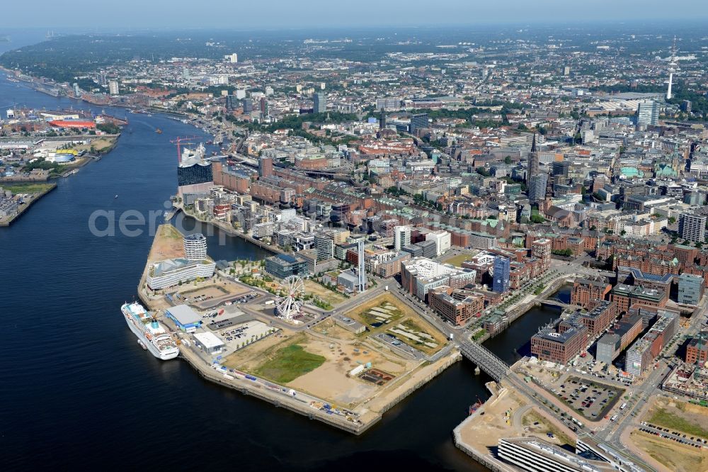 Aerial image Hamburg - District HafenCity on the banks of the North Elbe in the city in Hamburg in Germany