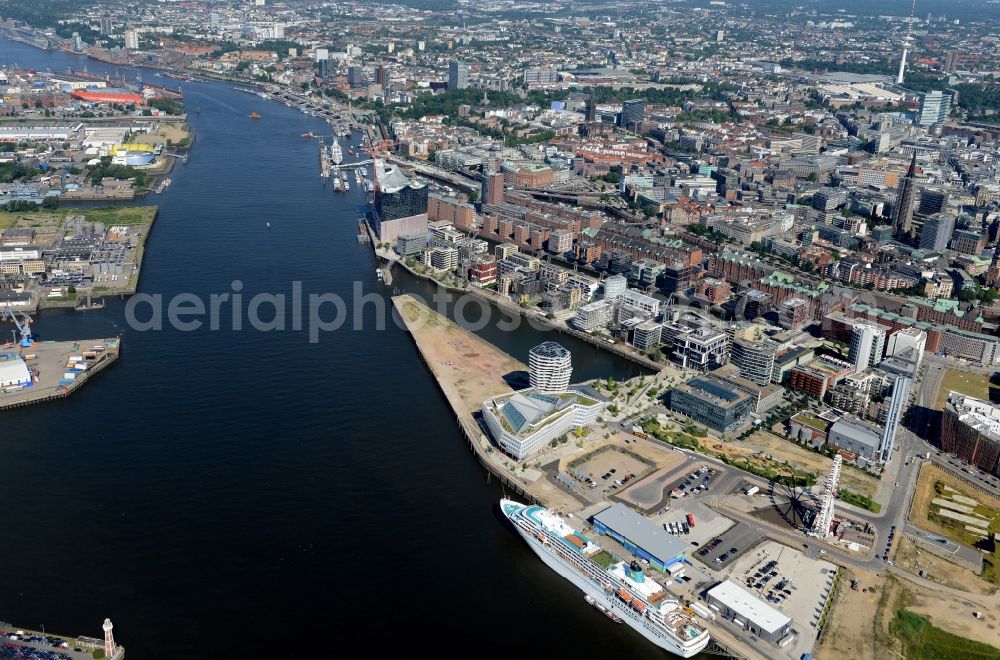 Aerial image Hamburg - District HafenCity on the banks of the North Elbe in the city in Hamburg in Germany