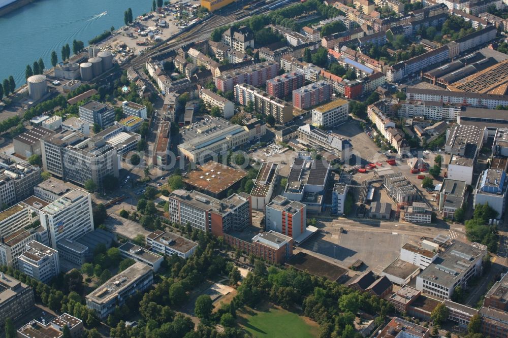 Aerial image Basel - District Klybeck with the factory premises of BASF in the city in Basel, Switzerland