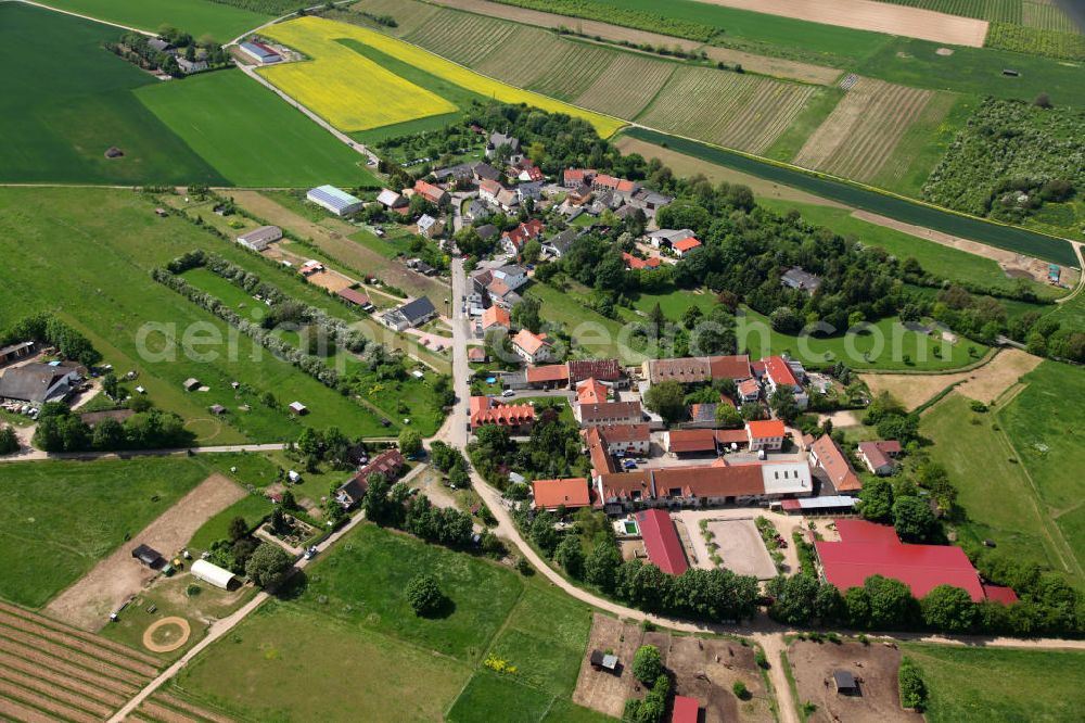 Aerial image Gau-Algesheim - Blick auf den Stadtteil Laurenziberg in Gau-Algesheim in Rheinland Pfalz, mit der St. Laurenzikirche, welche 1707 anstelle der Pfarrkirche eines untergegangenen Dorfes errichtet wurde. View to the city district Laurenziberg of Gau-Algesheim in Rhineland-Palastinate, with the St. Laurenzi Church which was built in 1707.