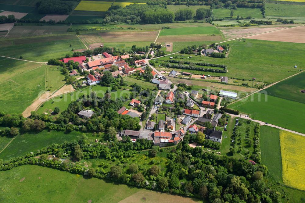 Gau-Algesheim from the bird's eye view: Blick auf den Stadtteil Laurenziberg in Gau-Algesheim in Rheinland Pfalz, mit der St. Laurenzikirche, welche 1707 anstelle der Pfarrkirche eines untergegangenen Dorfes errichtet wurde. View to the city district Laurenziberg of Gau-Algesheim in Rhineland-Palastinate, with the St. Laurenzi Church which was built in 1707.