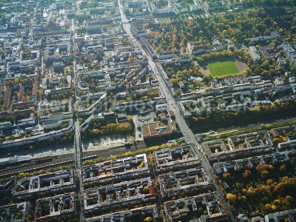 Aerial image Berlin - District Neukoelln along the residential areas at the Hermannstrasse, Karl-Marx-Strasse and the Hertastrasse in the city in Berlin