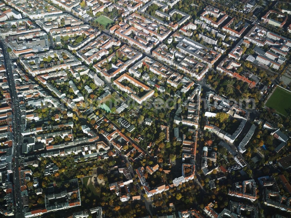 Berlin from above - District Neukoelln along the residential areas at the Karl-Marx-Strasse, Sonnenallee and the Wilhelm-Busch-street in the city in Berlin