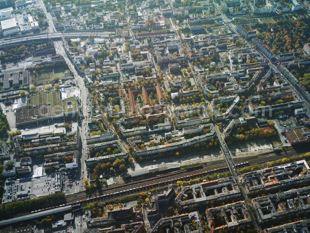 Berlin from above - District Neukoelln along the residential areas at the Silbersteinstrasse, Karl-Marx-Strasse and the Bendastrasse in the city in Berlin