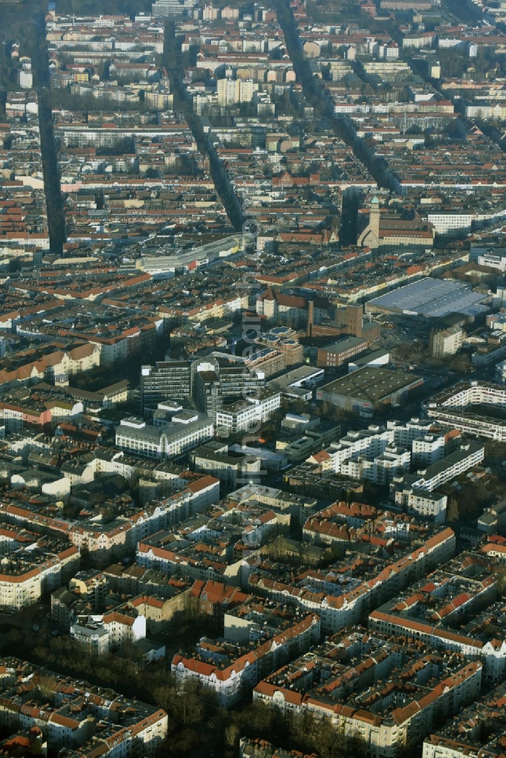 Berlin from above - District Neukoelln on Hermannstrasse - Werbellinstrasse in the city in Berlin in Germany