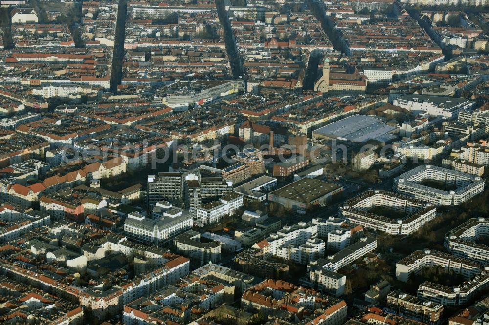 Aerial image Berlin - District Neukoelln on Hermannstrasse - Werbellinstrasse in the city in Berlin in Germany