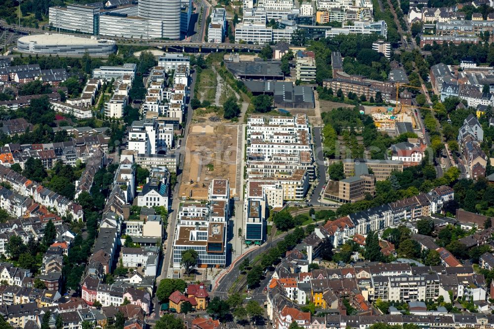 Düsseldorf from above - District Oberkassel with residential buildings an building areas in the city in Duesseldorf in the state North Rhine-Westphalia