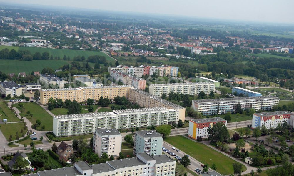 Aerial image Guben - View of industrialized buildings / blocks of flats in the district Obersprucke in Guben