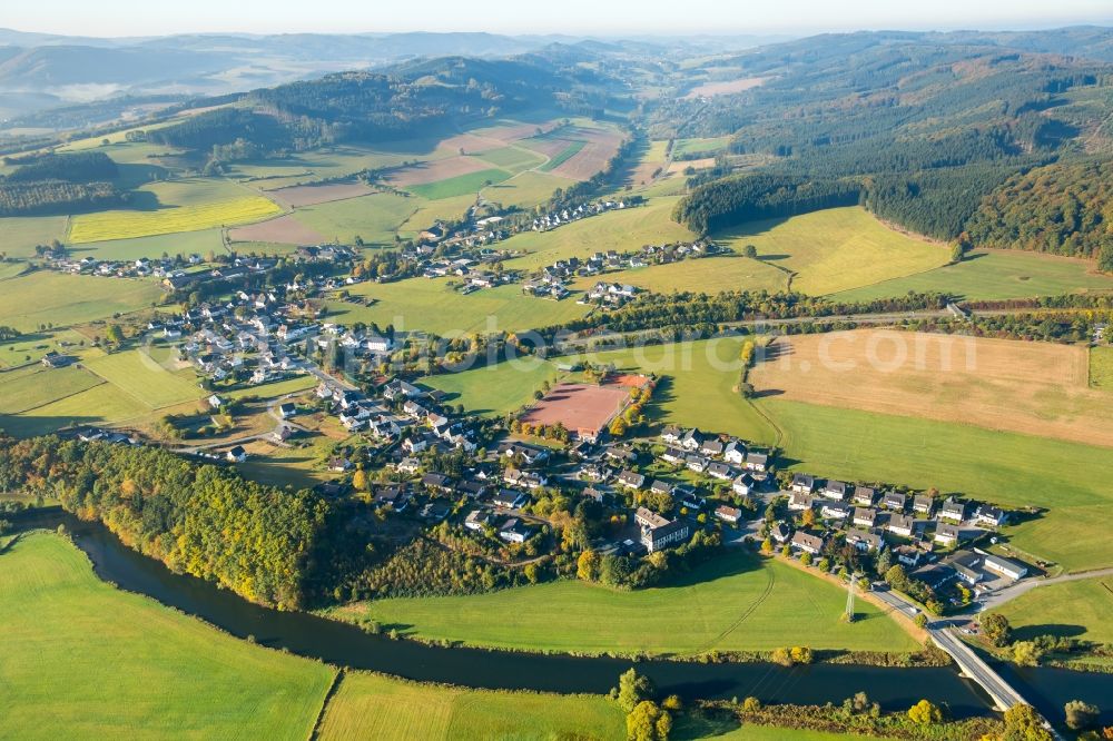 Meschede from the bird's eye view: District Olpe with motorway A46 in the city in Meschede in the state North Rhine-Westphalia