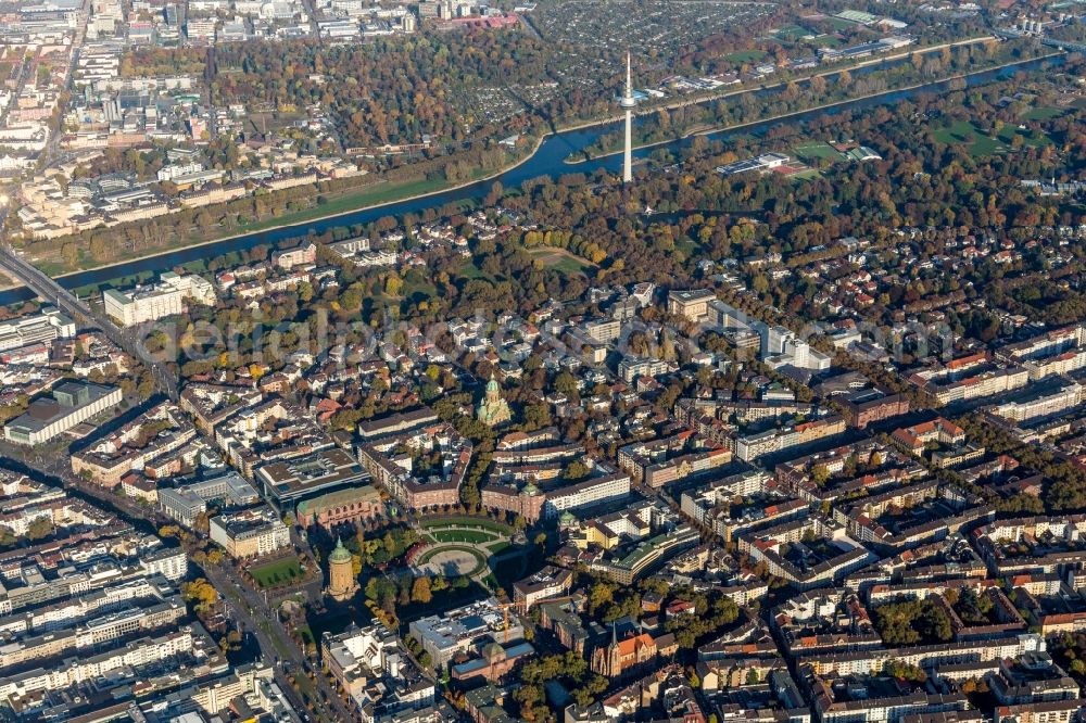 Aerial photograph Mannheim - District Eastend between the Neckar river and Friedrichs-place in the city in Mannheim in the state Baden-Wuerttemberg, Germany