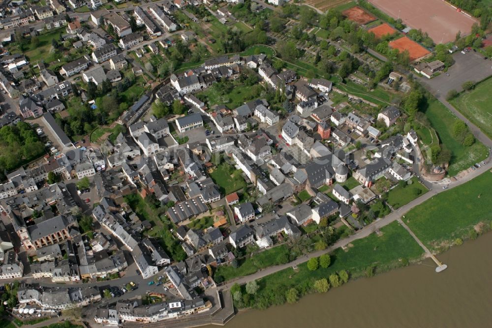 Aerial image Trier - View of the historic town district Pfalzel. The district is situated on the banks of the Mosel area. The village is surrounded by an old castle wall. The district belongs to Trier in Rhineland-Palatinate