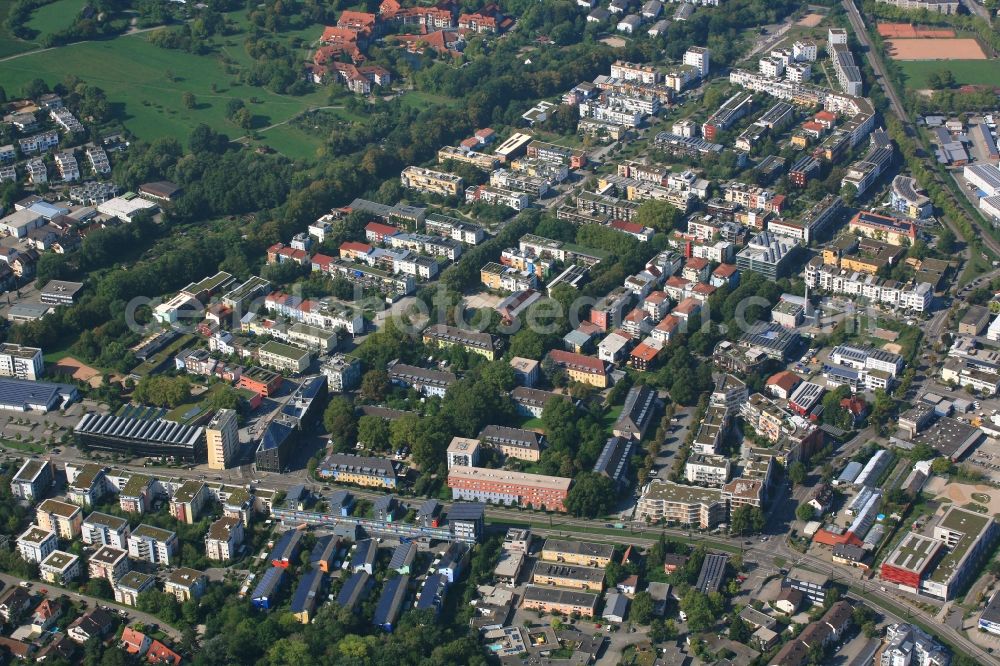 Aerial photograph Freiburg im Breisgau - District Vauban in the city in Freiburg im Breisgau in the state Baden-Wurttemberg, Germany