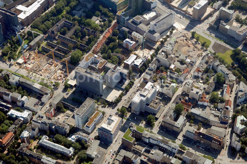 Aerial photograph Hamburg - Blick auf den Stadtteil Sankt Georg mit dem Straßenverlauf Steindamm Ecke Danziger Strasse. Kontakt: Hamburg Tourismus GmbH, Steinstrasse 7, 20095 Hamburg, Tel: +49(0)40 30051 300, Fax +49(0)40 30051 333, Email: info@hamburg-tourismus.de