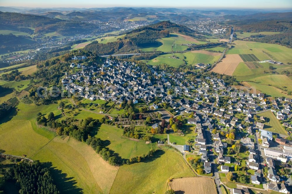 Meschede from above - District in the city of Eversberg near the motorway A46 in Meschede in the state North Rhine-Westphalia