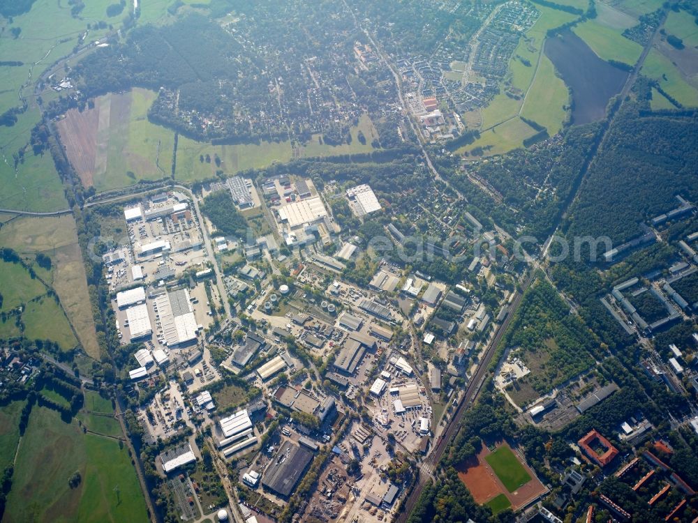 Nuthetal from above - District Waldstadt with industrial area Potsdam Sued in the city in Nuthetal in the state Brandenburg