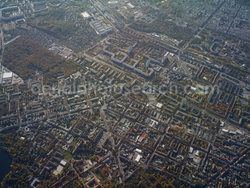 Aerial image Berlin - Weissensee district to the Berliner Allee and the Pistoriusstrasse in Berlin, Germany