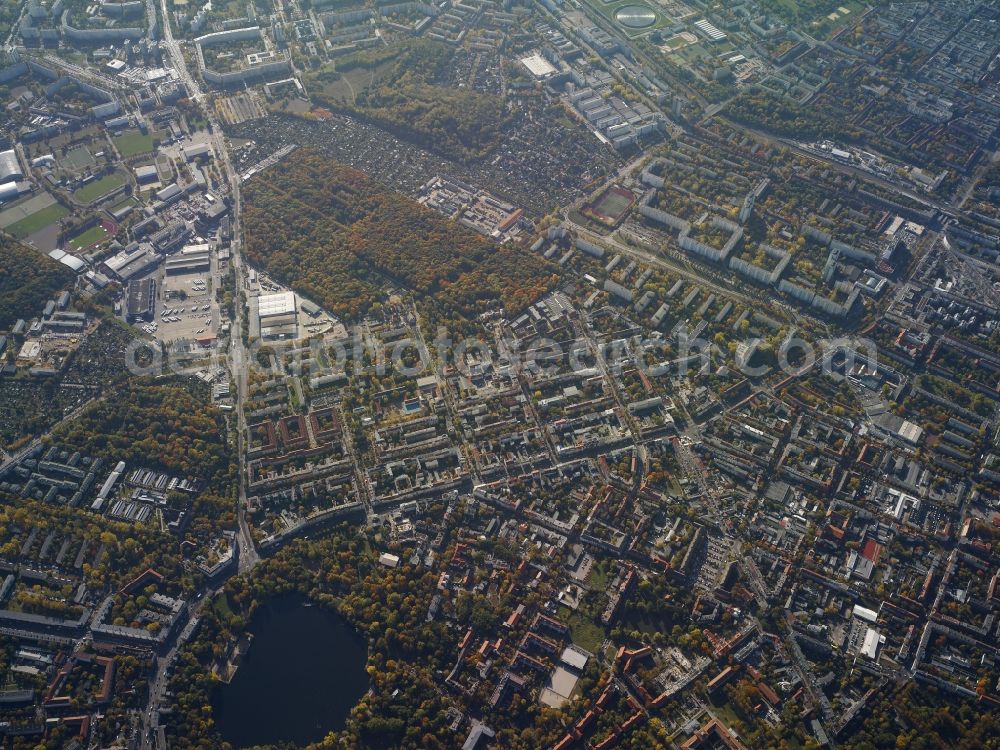 Berlin from above - Weissensee district to the Indira-Gandhi-Strasse, the Berliner Allee and the Pistoriusstrasse in Berlin, Germany