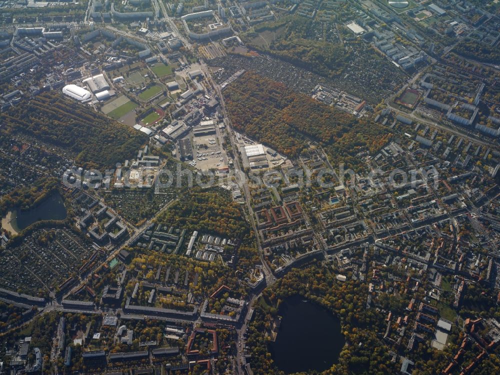 Berlin from above - Weissensee district to the Indira-Gandhi-Strasse, the Berliner Allee, the Buschallee and Hansastrasse in Berlin, Germany