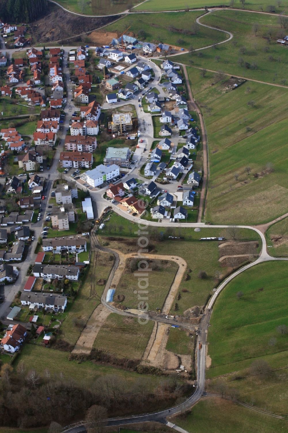 Aerial image Wehr - Residential area Zelg with typical development work to increase the urban area in Wehr in Baden-Wuerttemberg