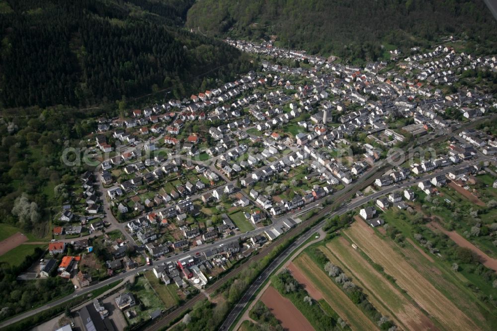 Trier from above - View of the residential area with apartment buildings of Zewen. Located on the Moselle Place is the most south-western district of Trier. The district is surrounded by fields, forests and hills. The district is located in Trier in Rhineland-Palatinate