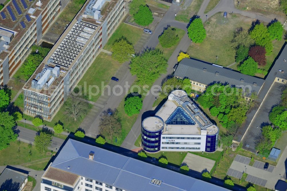 Aerial image Berlin - View of the Adlershof part and Technologypark in the Treptow-Koepenick district of Berlin in Germany. Adlershof consists of the technology park and industrial area and wide green areas and residential estates. Elaborate architecture is characteristic for the economy location