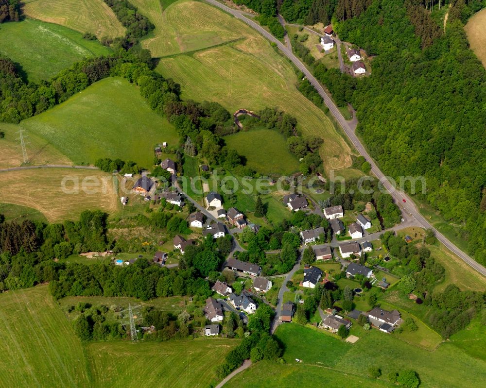 Wissen from above - View of the Altenbrendebach part of Wissen in the state of Rhineland-Palatinate. The town of Wissen consists of several parts and districts and is capital of the municipiality of the same name. The town is an official spa town. Altenbrendebach is located in its East