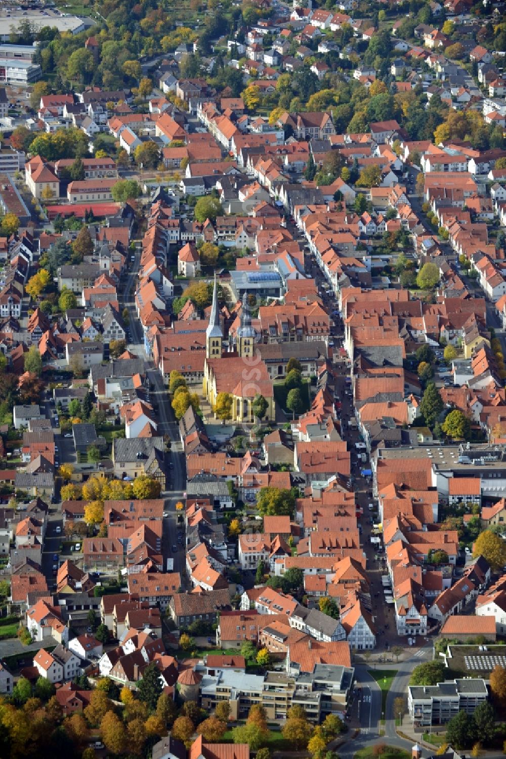 Aerial photograph Lemgo - View onto the old city of Lemgo in the state North Rhine-Westphalia. Catch sight of the Church St. Nicolai. It is a evangelical-lutheran parish church