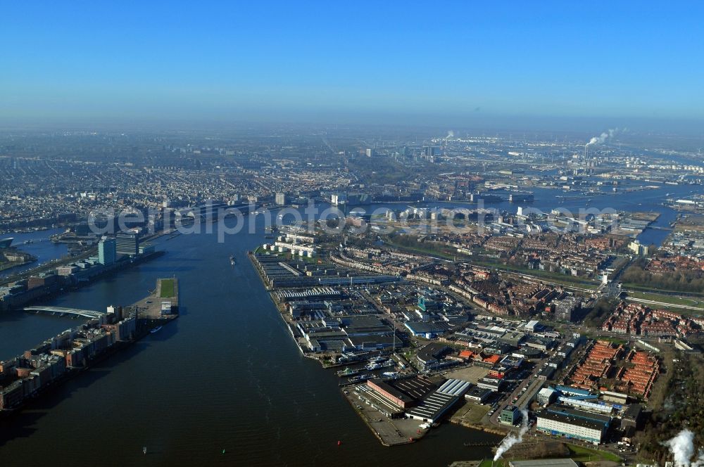 Amsterdam from above - View of the east harbor area with view of the the island Java - eiland and the district Ijplein in a bay of the IJ in Amsterdam in the province of North Holland in the Netherlands