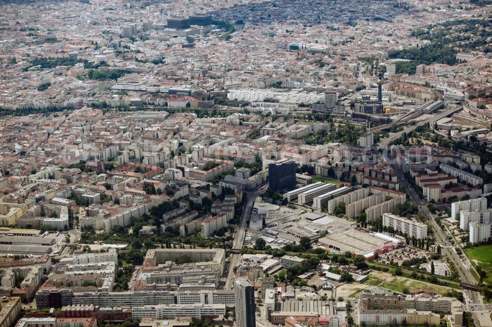 Wien from above - View of the 20th (Brigittenau) and 9th (Alsergrund) district of Vienna in Austria