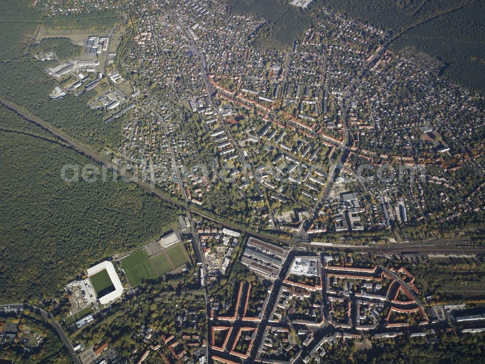 Aerial image Berlin - View of the Berlin-Koepenick part of the district of Treptow-Koepenick in Berlin. The northern most part of Koepenick is located on the edge of the Wuhlheide forest region and is the site of the football stadium An der alten Foersterei, the home stadium of the 1st FC Union Berlin, which is located on the An der Wuhlheide street