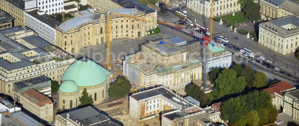 Berlin from the bird's eye view: View of the Bebelplatz and the boulevard Unter den Linden with the redevelopment of the Berlin State Opera. The Staatsoper will be constructed under plans being considered by the architect HG Merz