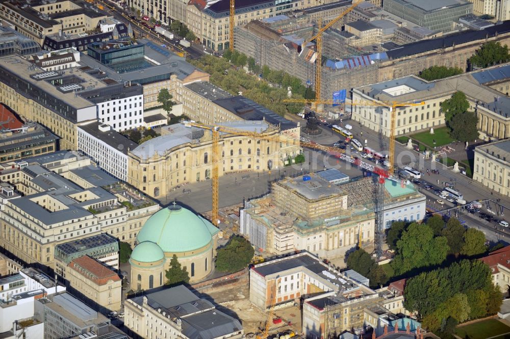 Aerial image Berlin - View of the Bebelplatz and the boulevard Unter den Linden with the redevelopment of the Berlin State Opera. The Staatsoper will be constructed under plans being considered by the architect HG Merz