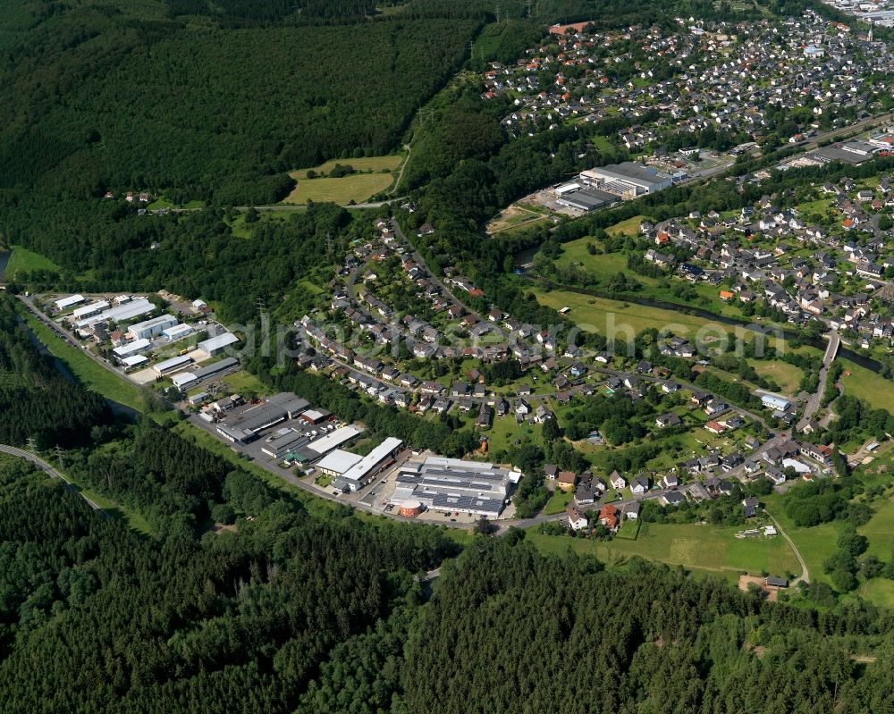 Aerial image Brachbach - City view of the borough Brachbach in Kirchen (Sieg) in Rhineland-Palatinate. The town is a recognized health resort in the southwestern part of Siegerlands