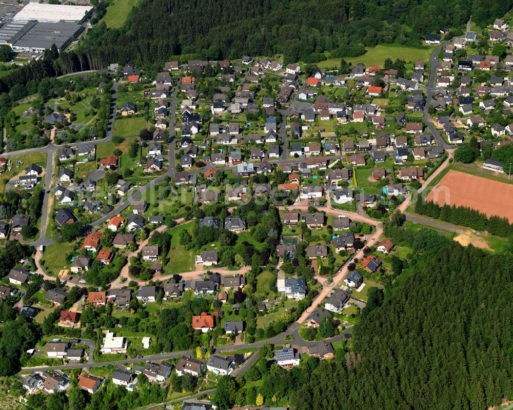 Brachbach from the bird's eye view: City view of the borough Brachbach in Kirchen (Sieg) in Rhineland-Palatinate. The town is a recognized health resort in the southwestern part of Siegerlands