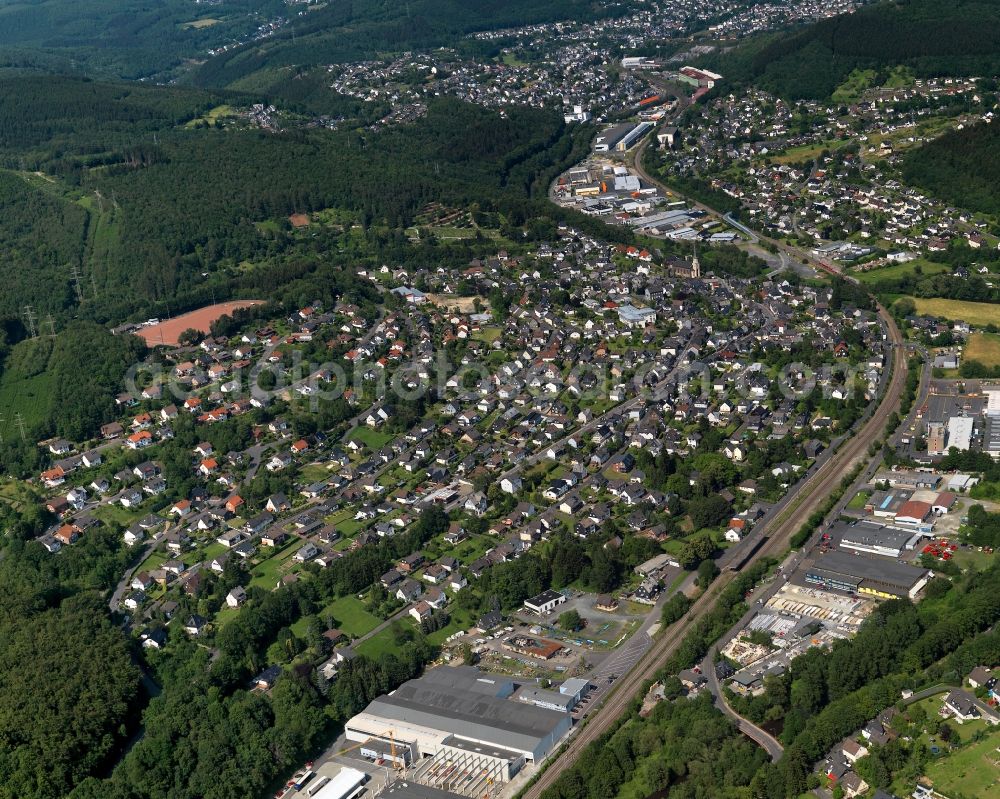 Brachbach from above - City view of the borough Brachbach in Kirchen (Sieg) in Rhineland-Palatinate. The town is a recognized health resort in the southwestern part of Siegerlands