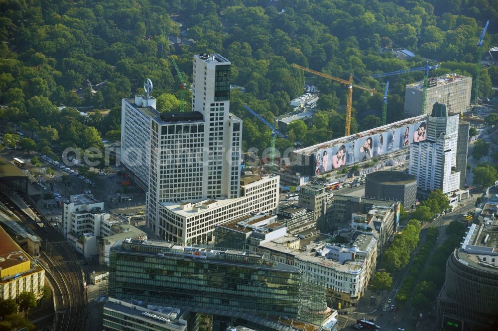 Berlin from the bird's eye view: View of the Breitscheidplatz with the Zoofenster and the Kaiser-Wilhelm-Gedächtniskirche. The Zoofenster owes its name to the opposite zoo. It was designed by Christoph Mäckler