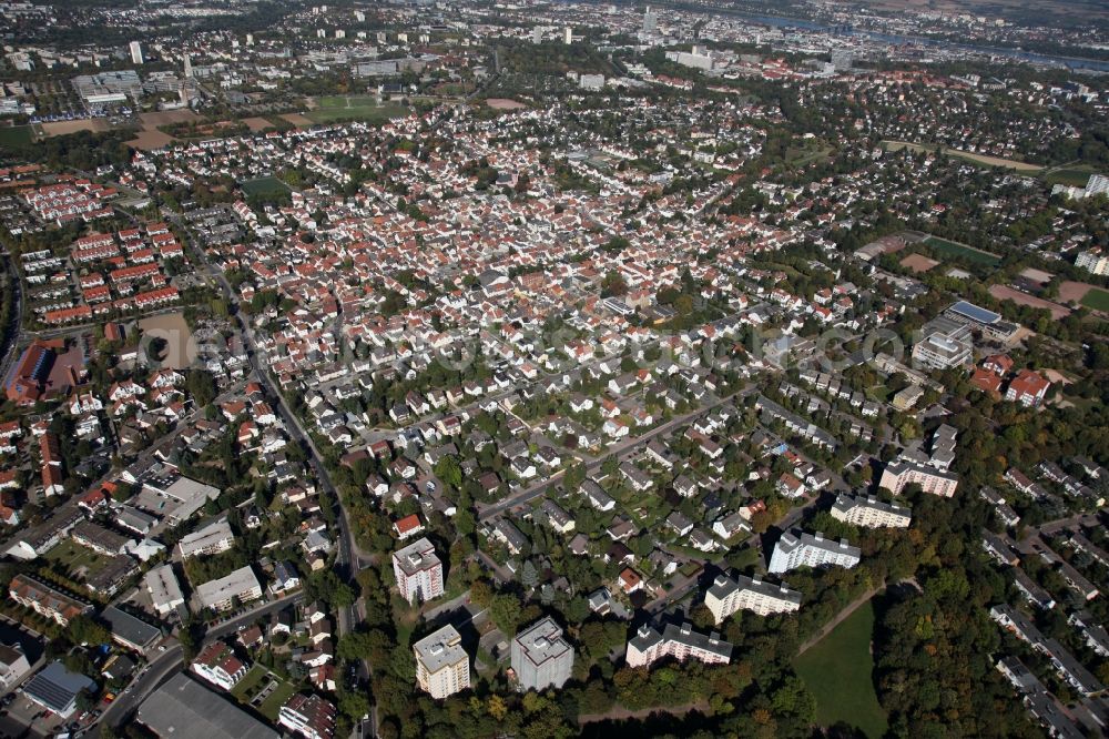 Aerial image Mainz - View of the Bretzenheim district of Mainz in the state of Rhineland-Palatinate. The Western district is located on the federal motorway A60 and includes several residential areas and estates