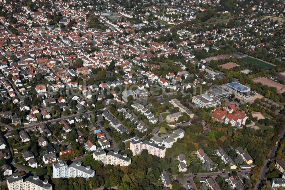 Mainz from above - View of the Bretzenheim district of Mainz in the state of Rhineland-Palatinate. The Western district is located on the federal motorway A60 and includes several residential areas and estates