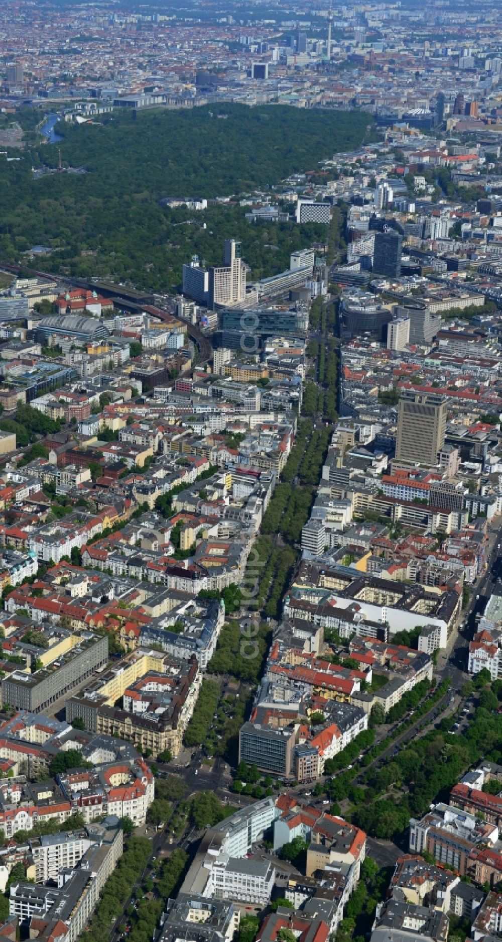 Berlin from the bird's eye view: Partial view of the city at the City West Kurfuerstendamm in Berlin - Charlottenburg. bnp