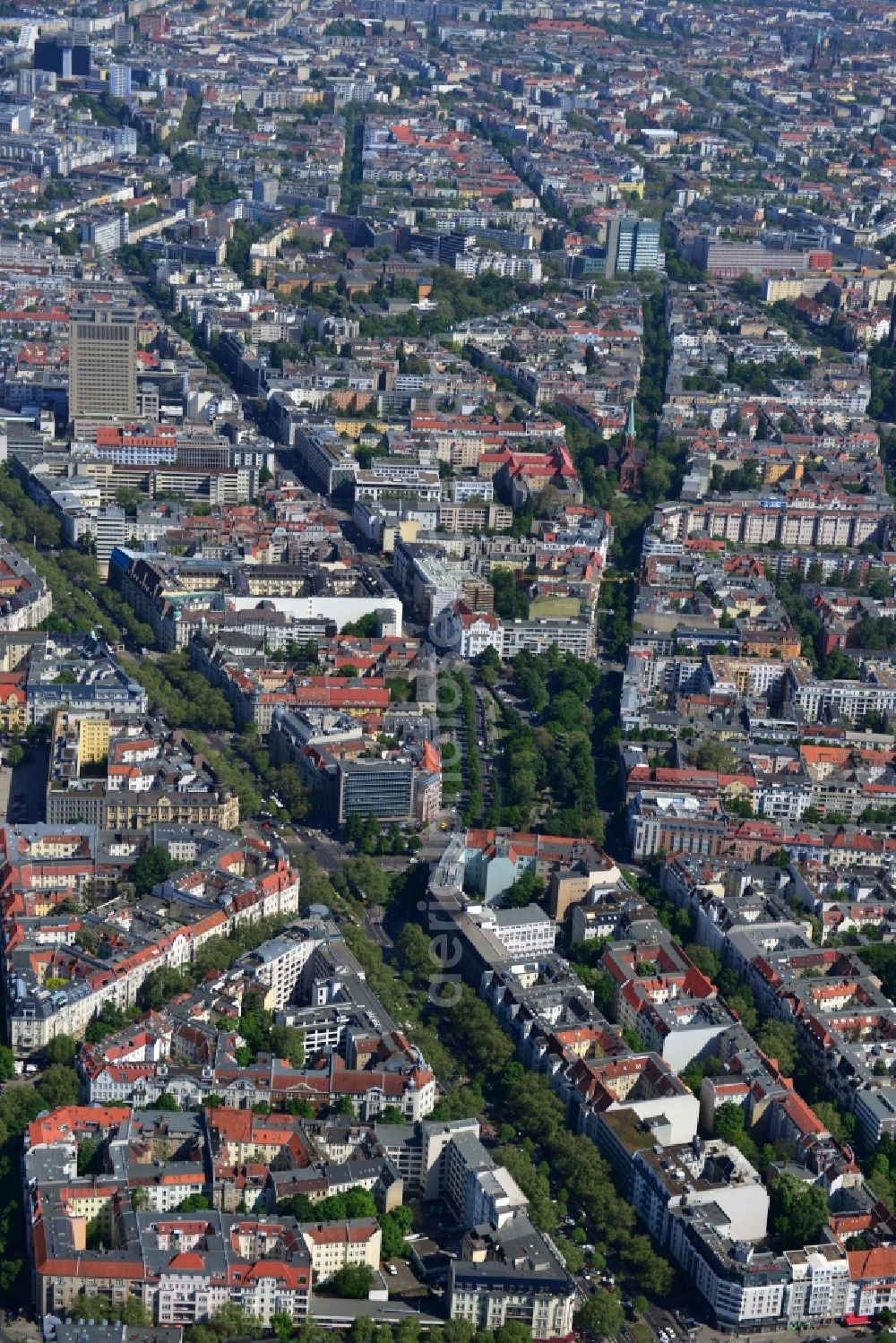 Berlin from the bird's eye view: Partial view of the city at the City West Kurfuerstendamm in Berlin - Charlottenburg. bnp